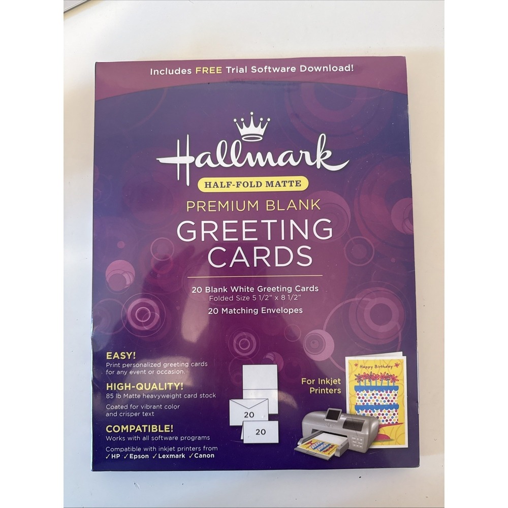 20 Hallmark Greeting Cards Premium Blank Half-Fold Matte & Envelopes NEW SEALED